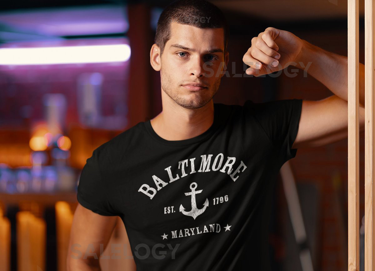 BALTIMORE Shirt Unisex W. Distressed Vintage Texture Baltimore MD Maryland athletic style graphic with anchor Est. Established 1796_119