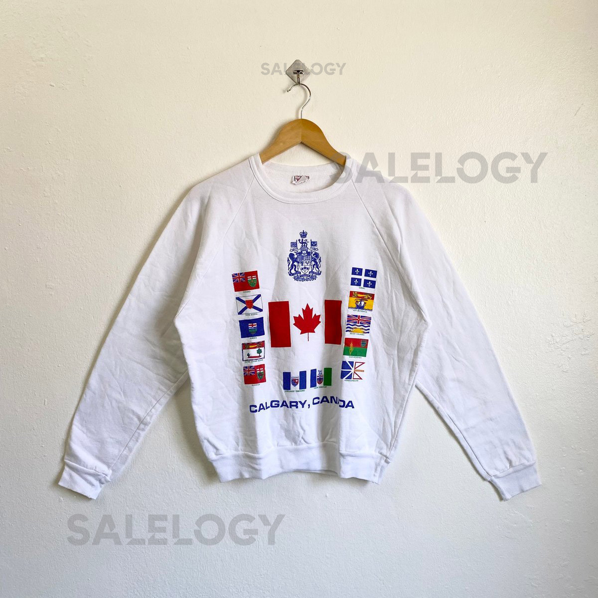 90s Calgary Canada Crewneck Sweatshirt Print Logo White Color Mens L_2