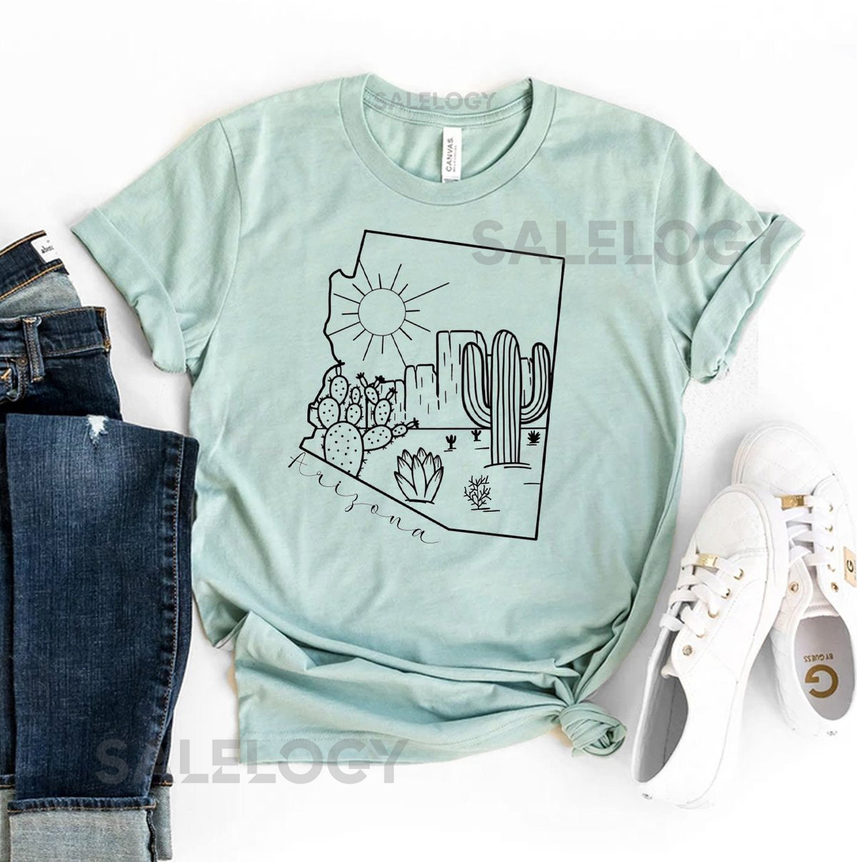 Arizona T-shirt Cactus Shirt State Pride Tee Home Outline Shirt Arizona Desert Tee Az Gift Adventure Top Arizona Women's T-shirts_97