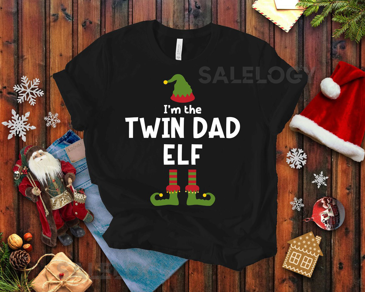 Twin Dad Elf Christmas T-shirt for Men Father of Twins Gift Twin Family Unisex Holiday Tee_822