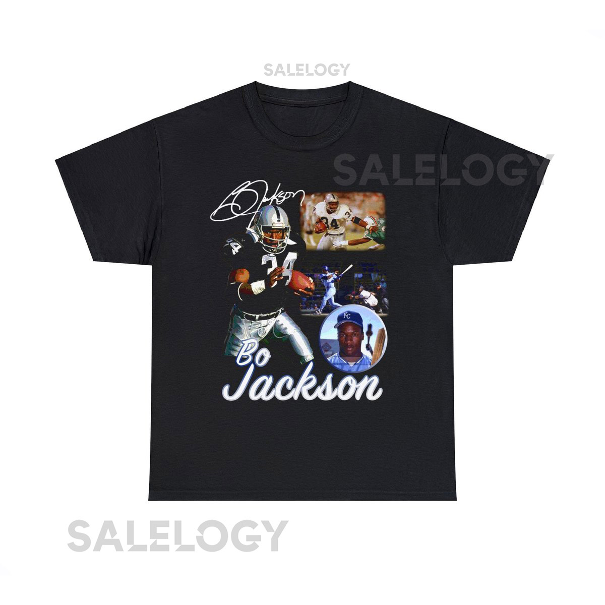 Bo Jackson Oakland Raiders Kansas City Royals football baseball 2 sport athlete t shirt_40