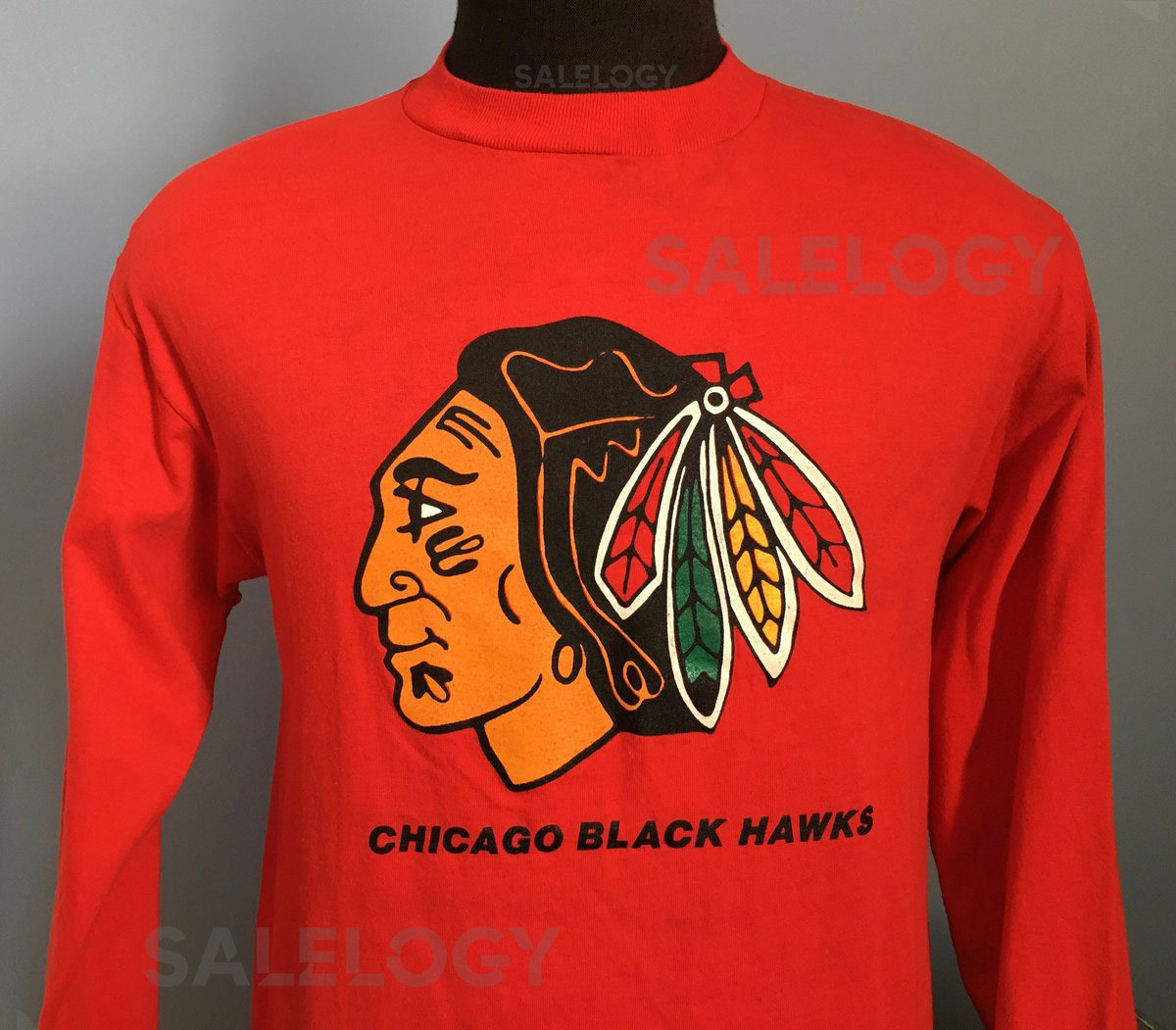 80s Vintage Chicago Black Hawks Blackhawks nhl hockey long sleeved Shirt - MEDIUM_6