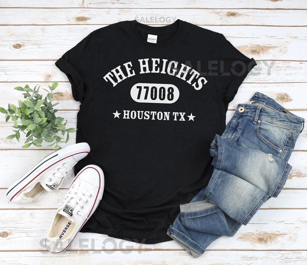 THE HEIGHTS Shirt Unisex in Black Navy Dark Heather Houston TX 77008 class=