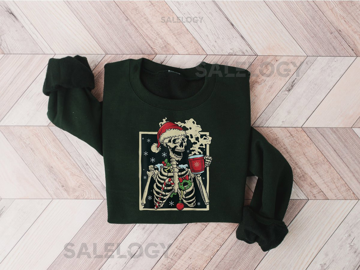 Dead Inside Skeleton Christmas Sweatshirt Sarcastic Christmas Coffee Shirt Merry Christmas Shirt Coffee Lover Christmas