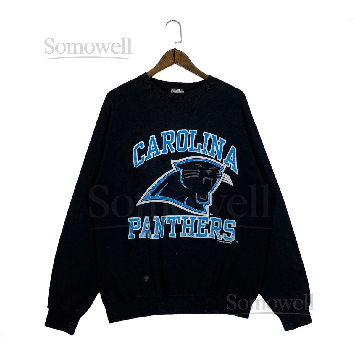 Vintage 1993 Carolina Panthers Sweatshirt Crewneck Black Grey Big Logo Made In USA Pullover Jumper Size L_901