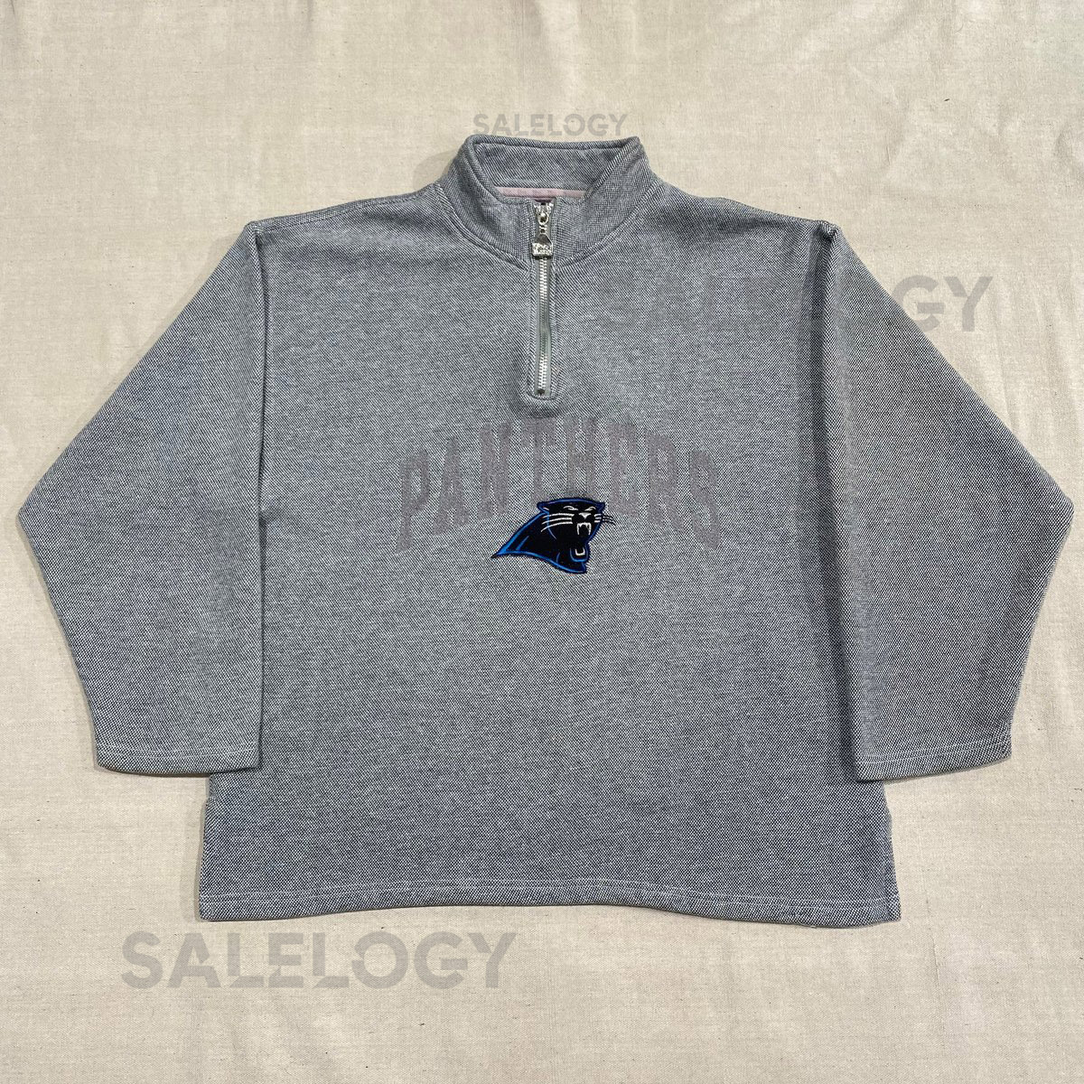Vintage Pro Player NFL Carolina Panthers Football Quarter Zip Sweatshirt Gray Large XL_1113