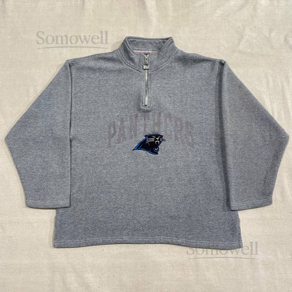 Vintage Pro Player NFL Carolina Panthers Football Quarter Zip Sweatshirt Gray Large XL_65