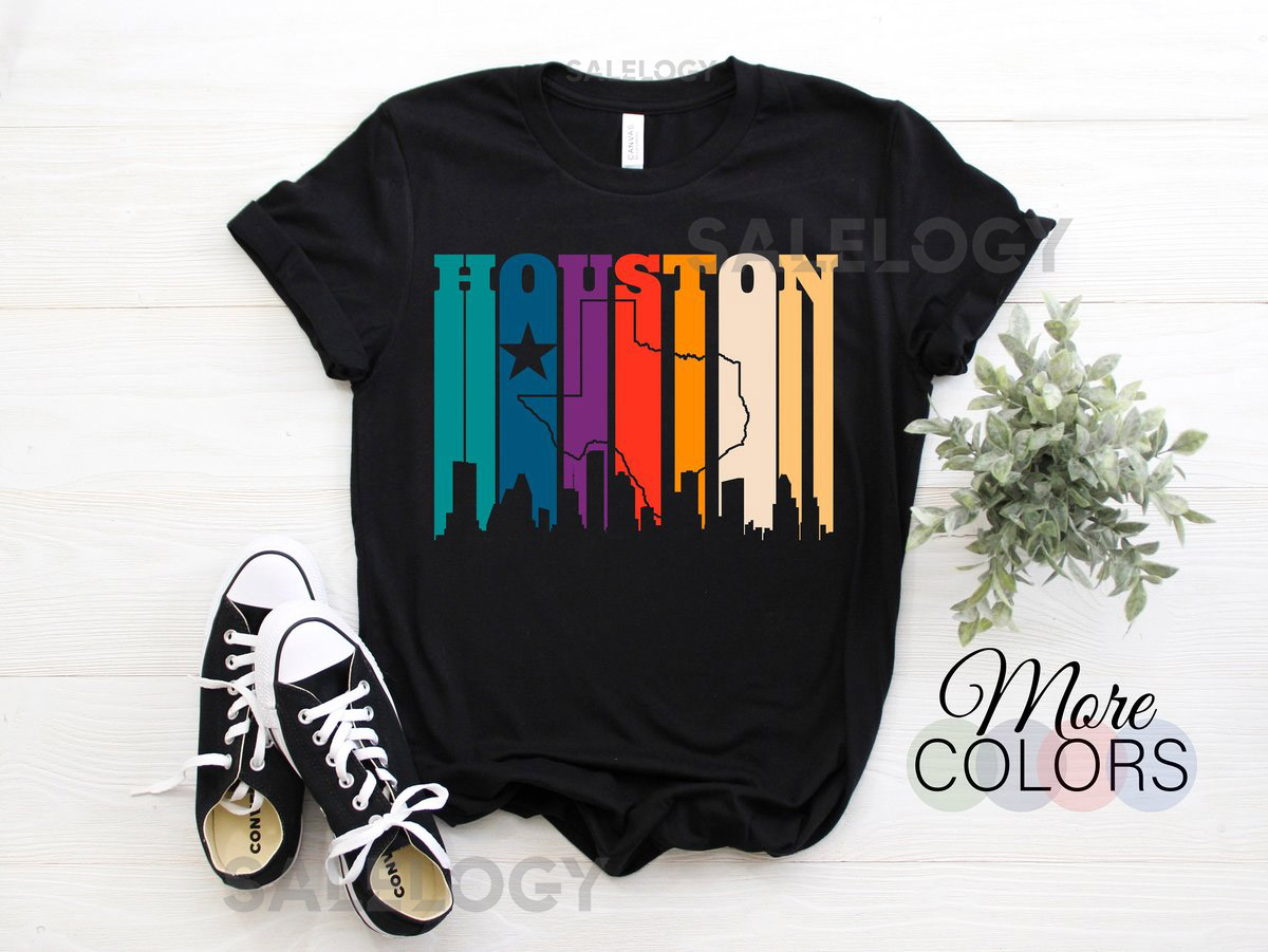 Houston Texas Map Skyline Gift T-Shirt Texas Home State Souvenir Tee Parties Costume Shirt Visit Trip Travel To Houston Present Bi_357