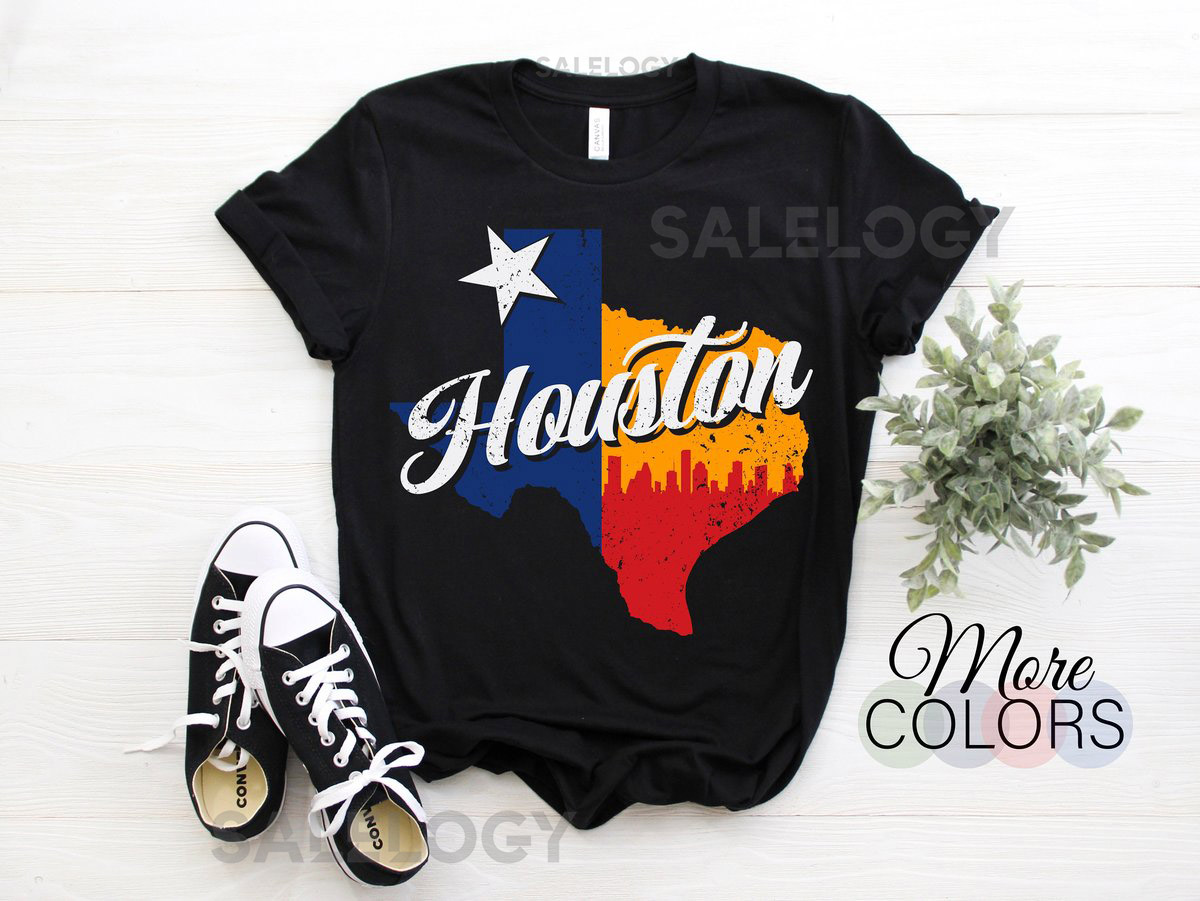 Houston Texas Map Skyline Gift T-Shirt Texas Home State Souvenir Tee Parties Costume Shirt Visit Trip Travel To Houston Present Bi_358