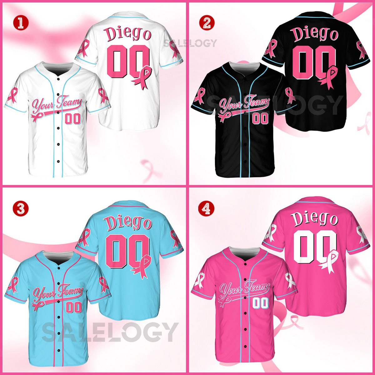 Personalized Breast Cancer Team Name And Number Baseball Jersey Custom Pink Ribbon Baseball Jersey Shirt Breast Cancer Warrior Jersey_41
