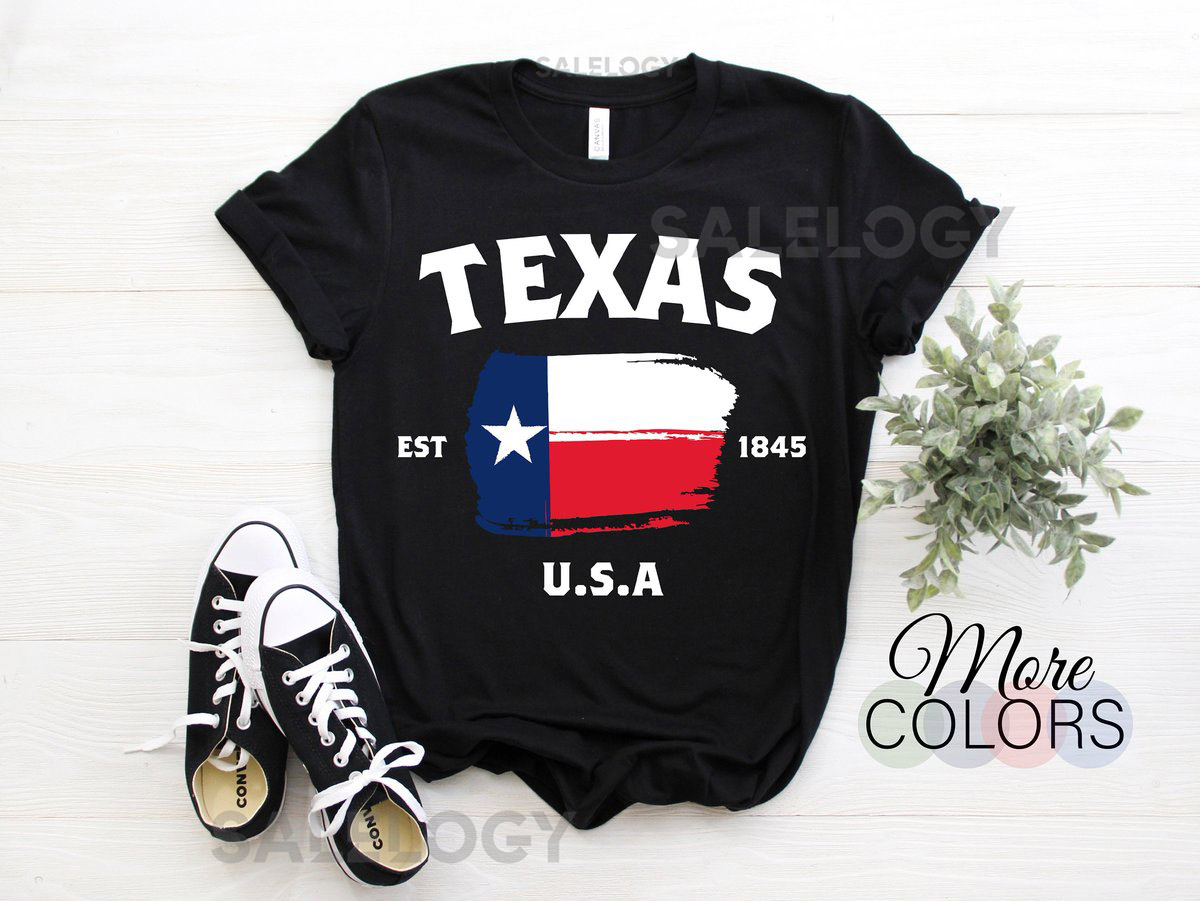 Texas Est 1836 Flag Gift USA T-Shirt American State Texas Home Town Houston State Souvenir Tee Parties Costume Shirt Present Bi_872