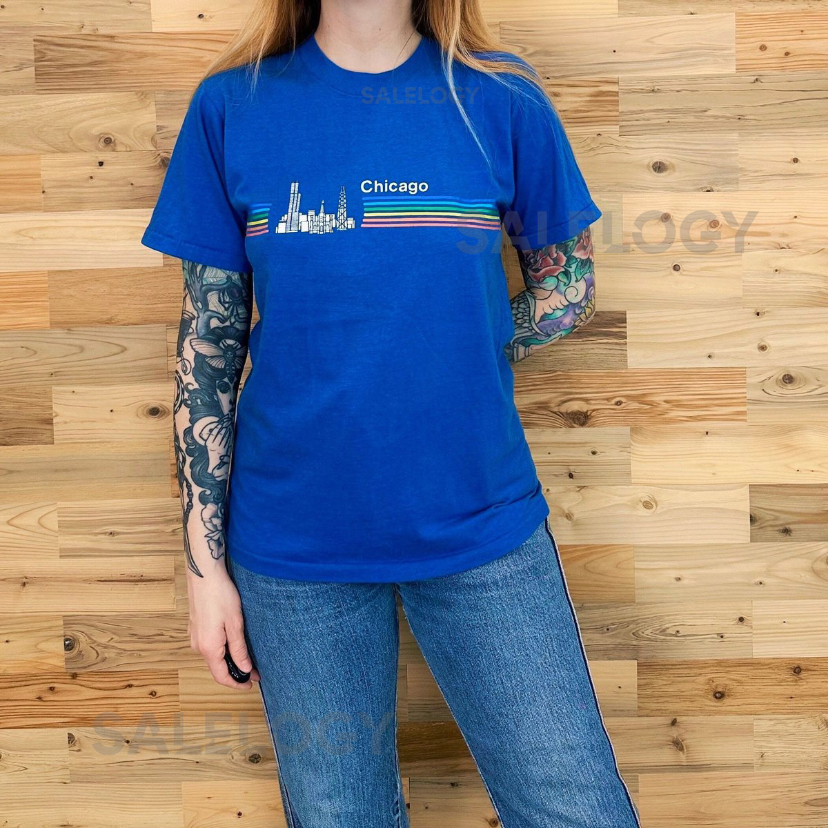 Vintage 80s Chicago T-Shirt Rainbow Skyline Travel Tee_418