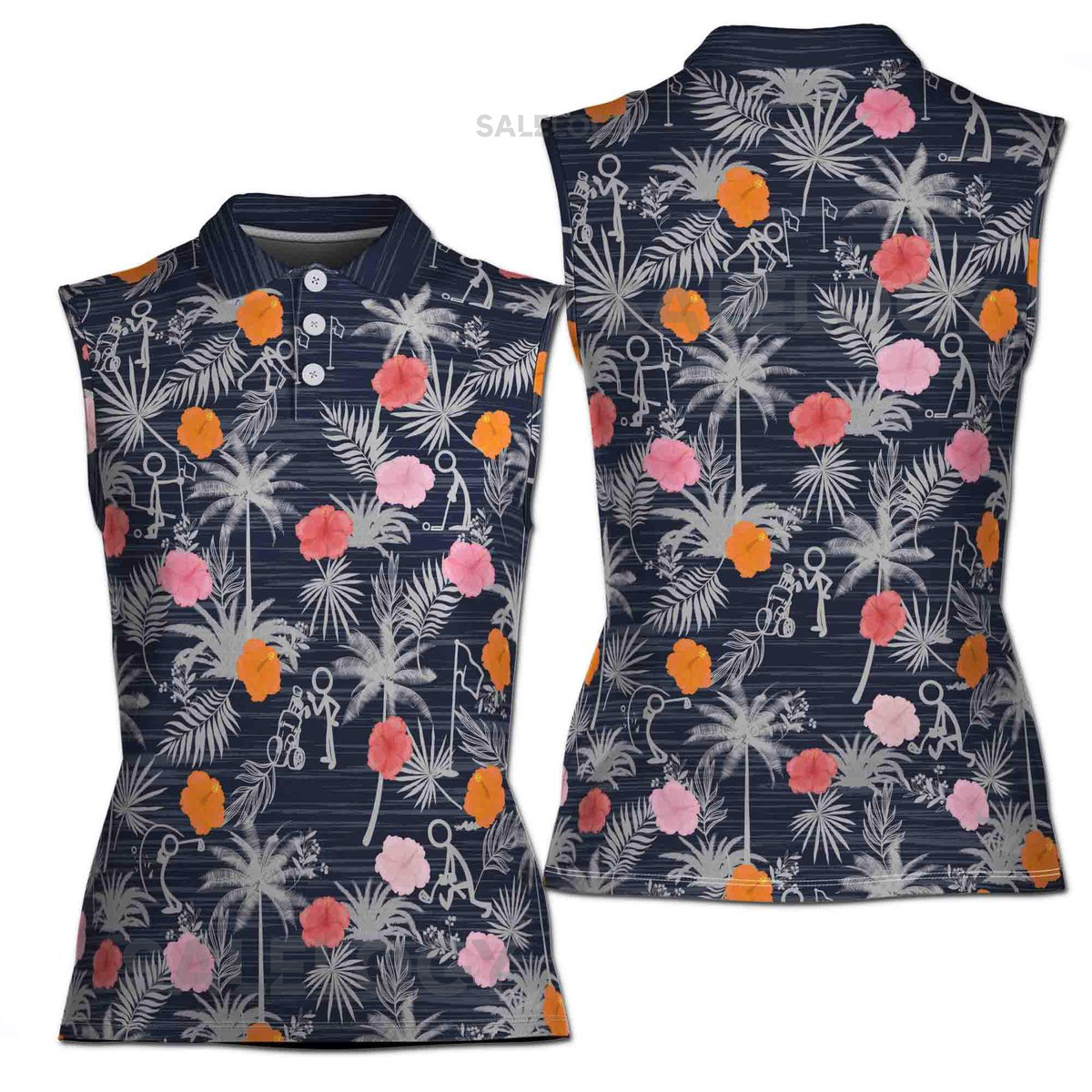 Funny Golf Stick Figures Flower 3D Women Sleeveless Polo Size XS-4XL_498