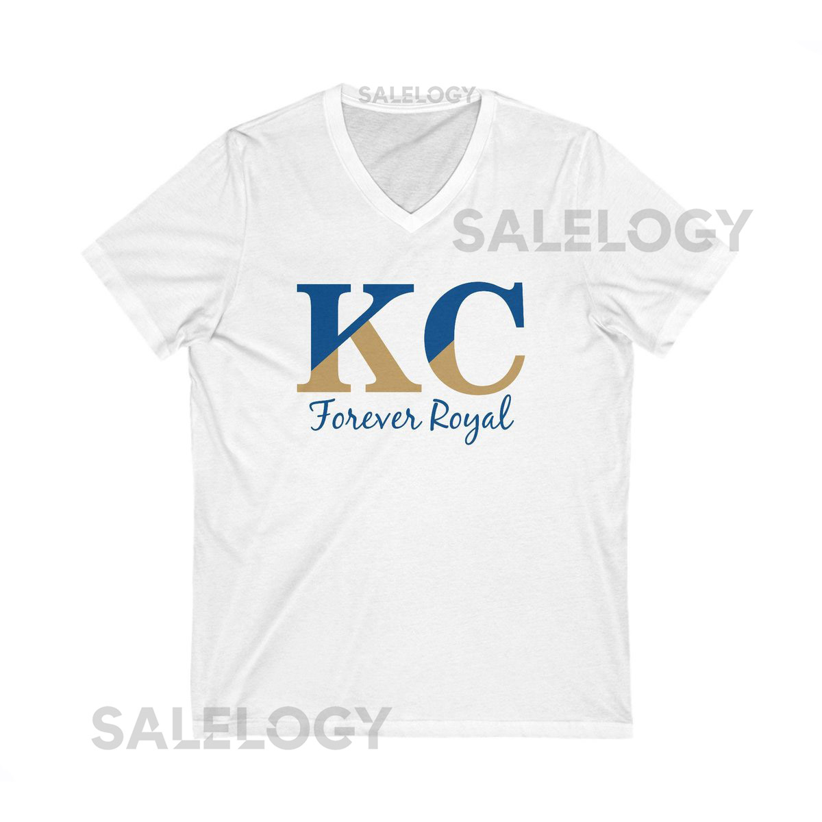 KC Forever Royal Graphic - Blue and Gold - Unisex Jersey Short Sleeve V-Neck Tee_487