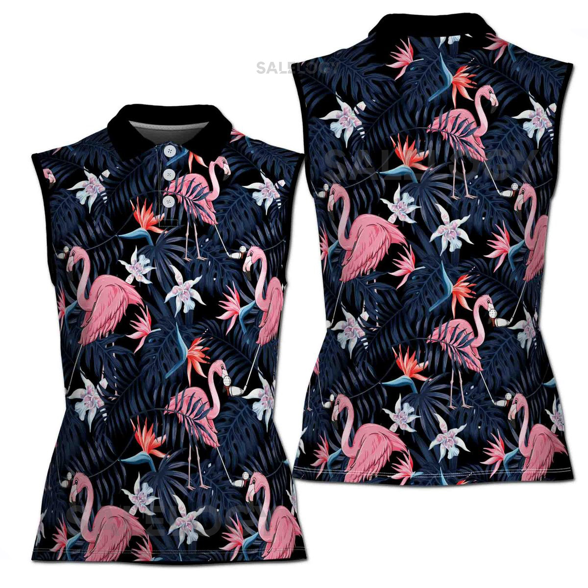 Seamless Tropical Flamingo Golf 3D Women Sleeveless Polo Size XS-4XL_605