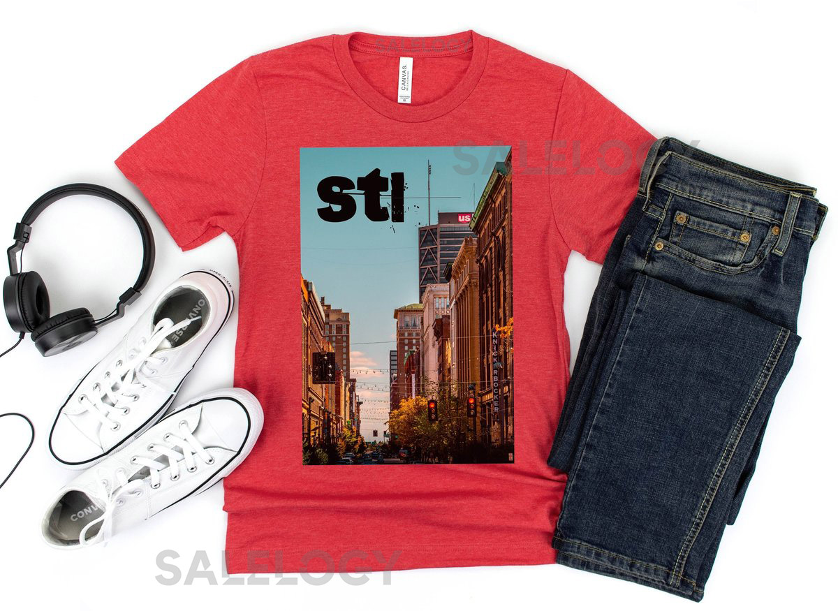 St Louis MO City Scape Unisex Jersey Short Sleeve Tee Missouri Hip Hop Fashion photo t shirt Mound City gift for him Gateway City souvenir_500