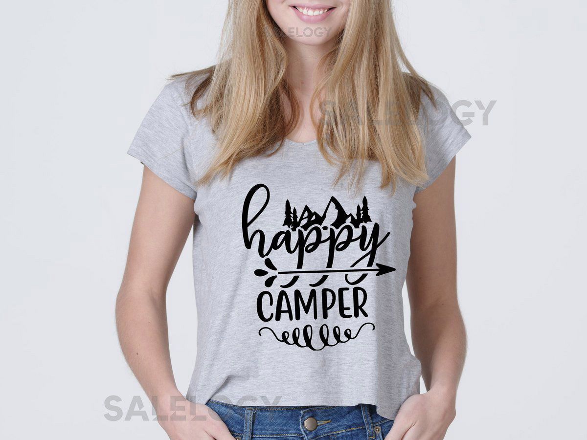 Happy Camper T-Shirt-Customized Graphic Unisex Tee- Nature Inspired Gift For Campers - Summer Vacations Top -Gift For Camping Lovers_405