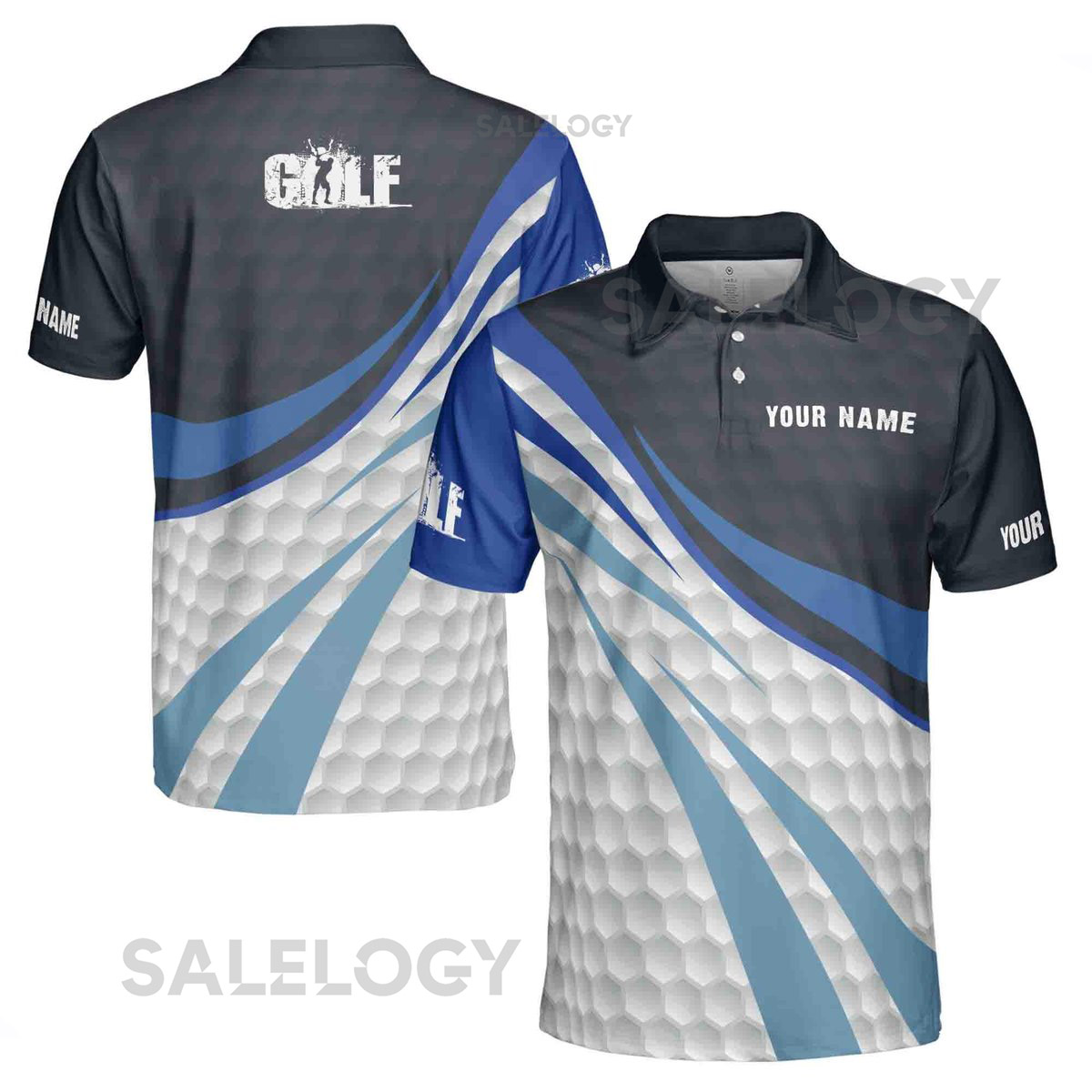 Personalized Golf Men's Polo Shirt Blue White Team Apparel_546