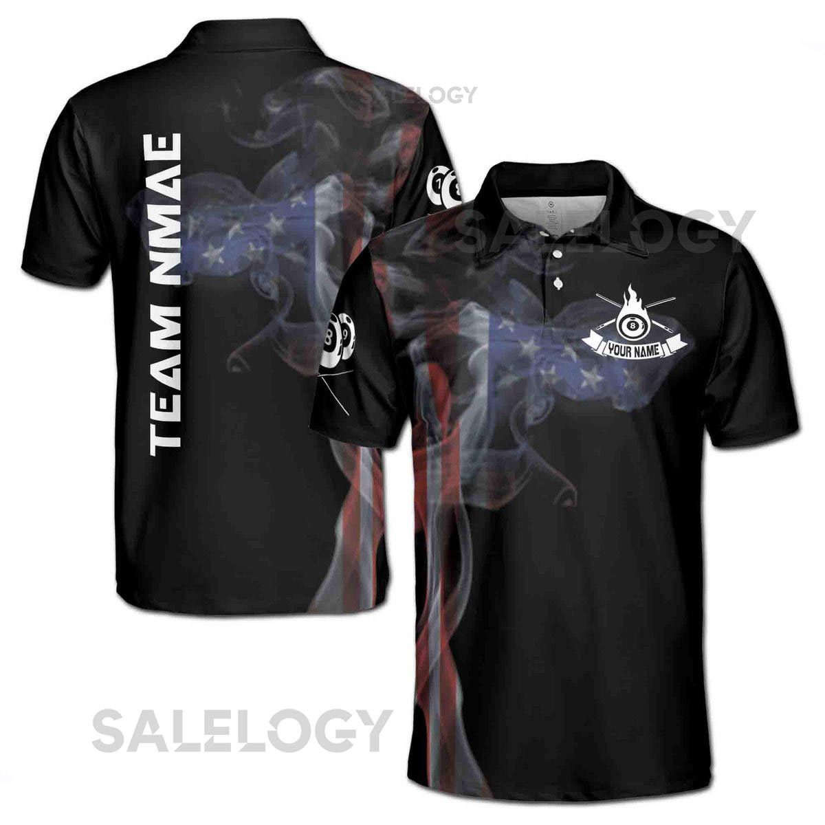Custom Billiard Team 3D Men39s Polo Shirt Vintage Smoke US Flag_20