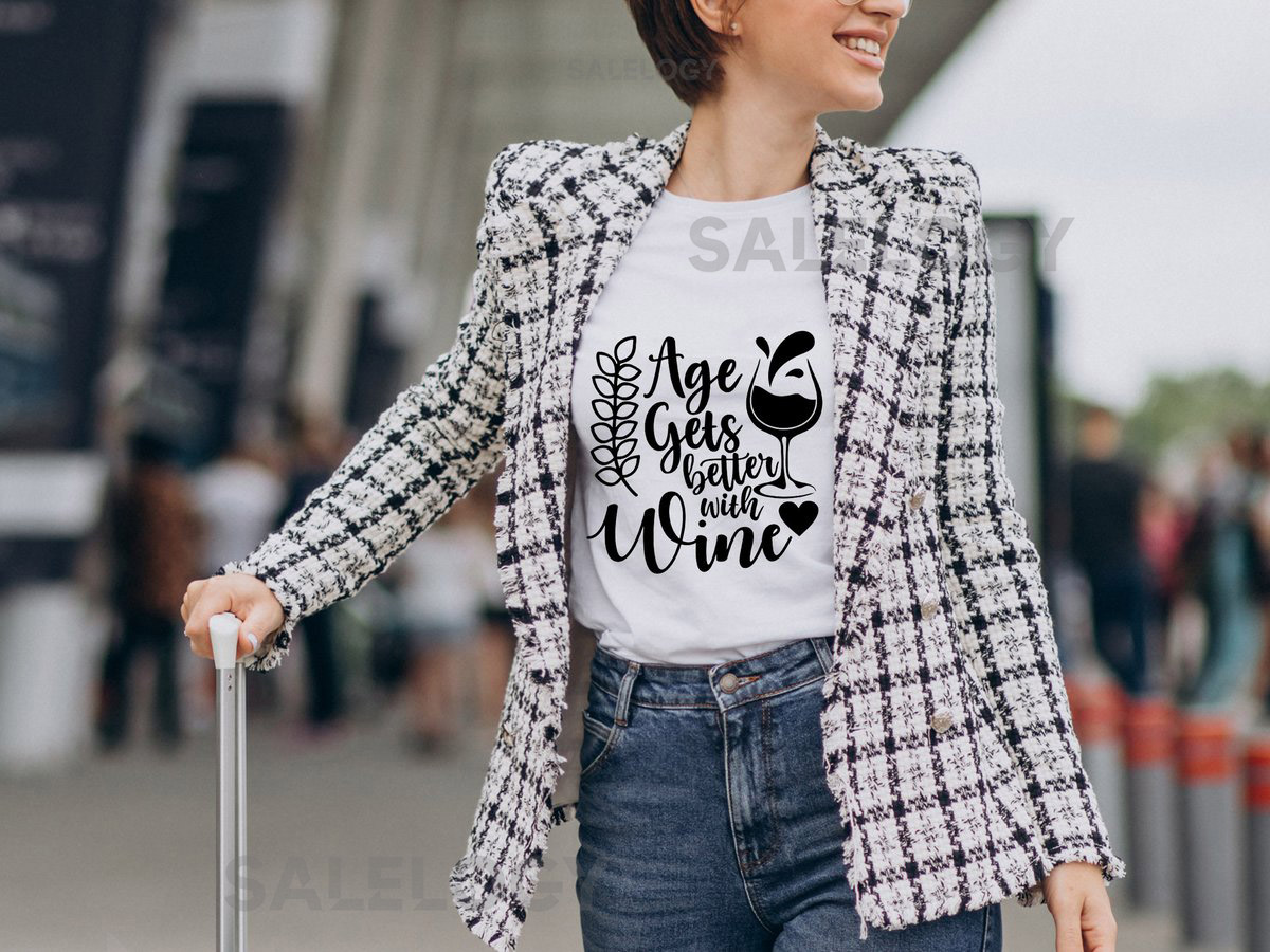 Age Gets Better With Wine T-Shirt - Customized Graphic Unisex Tee - Aging Gracefully - Cheers to Aging - Wine Lover Tee - Wine Party_33