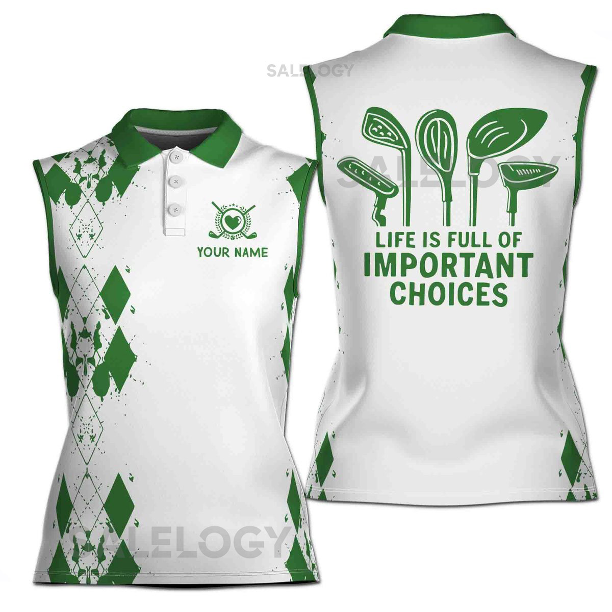 Custom Name Argyle Women39s Sleeveless Golf Polo Shirt_45