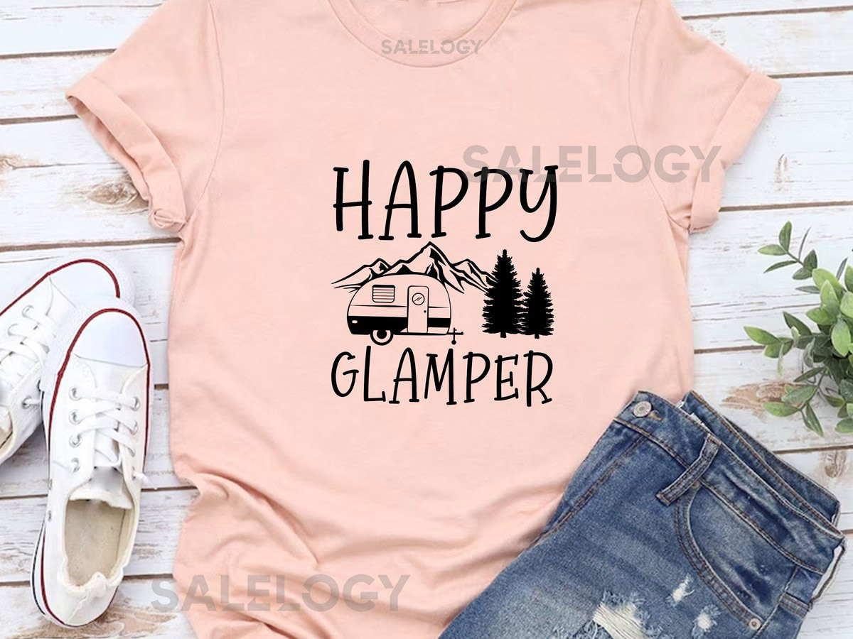 Happy Glamper T-Shirt-Customized Graphic Unisex Tee- Summer Apparel -Nature Lover Tee - Camping Shirt -Outdoor Adventure Tee -Glamper Tee_416