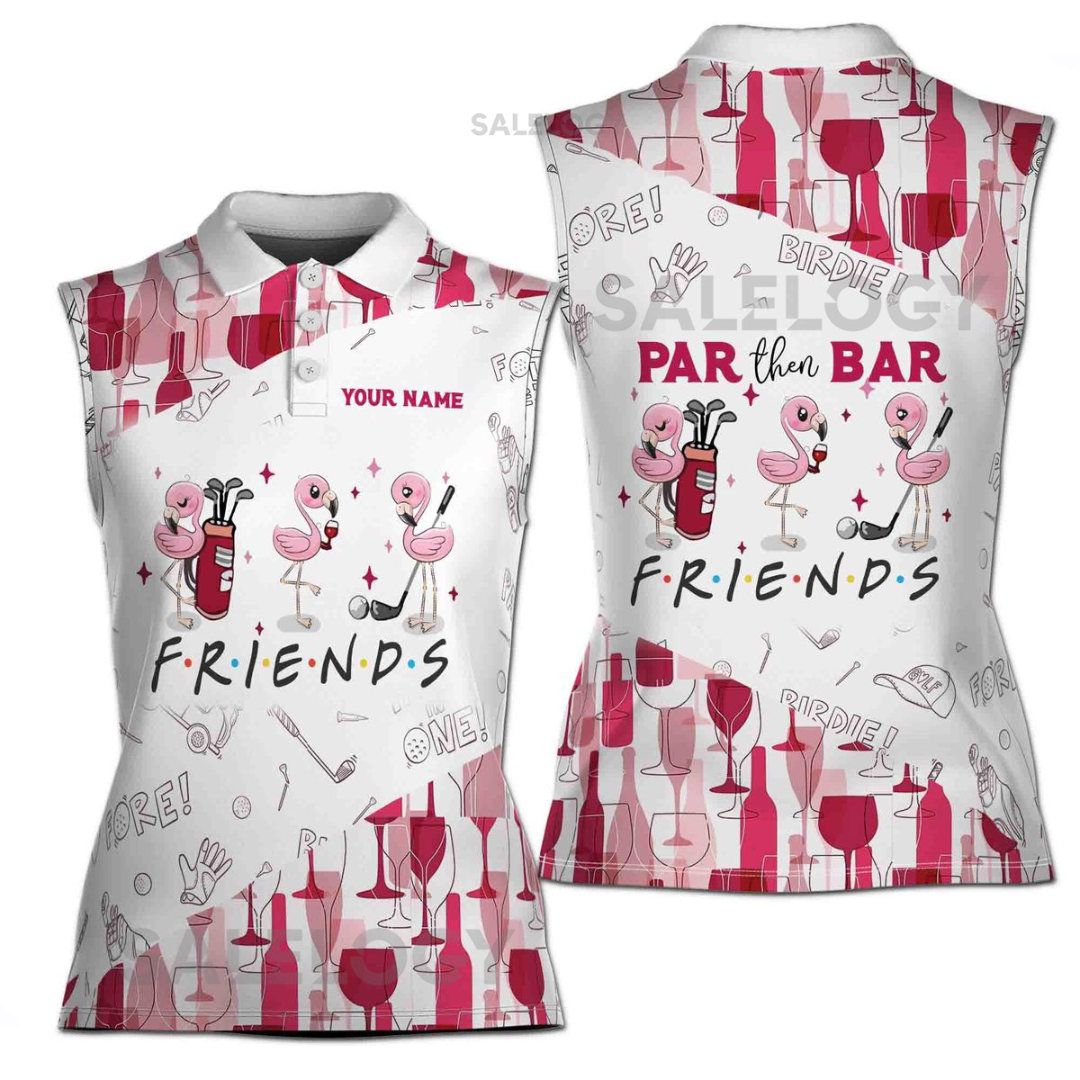 Wine Par Then Bar Women's Sleeveless Golf Polo - Custom Name_612