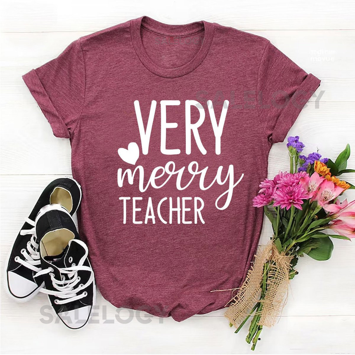 Very Merry Teacher T-Shirt - Customized Graphic Unisex Tee - Gift For Teachers - Summer Break - Celebratory Tee - Holiday Greeting Tee_1166