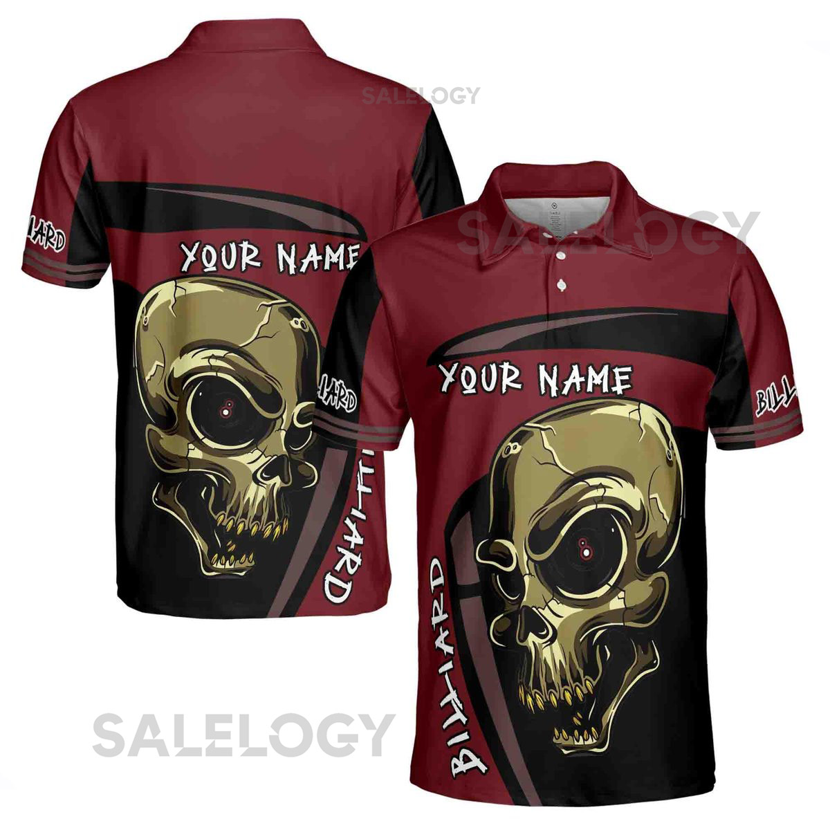 Custom Name Skull Billiard Pool Team Club Gift 3D Polo Shirt Size S-5XL_171