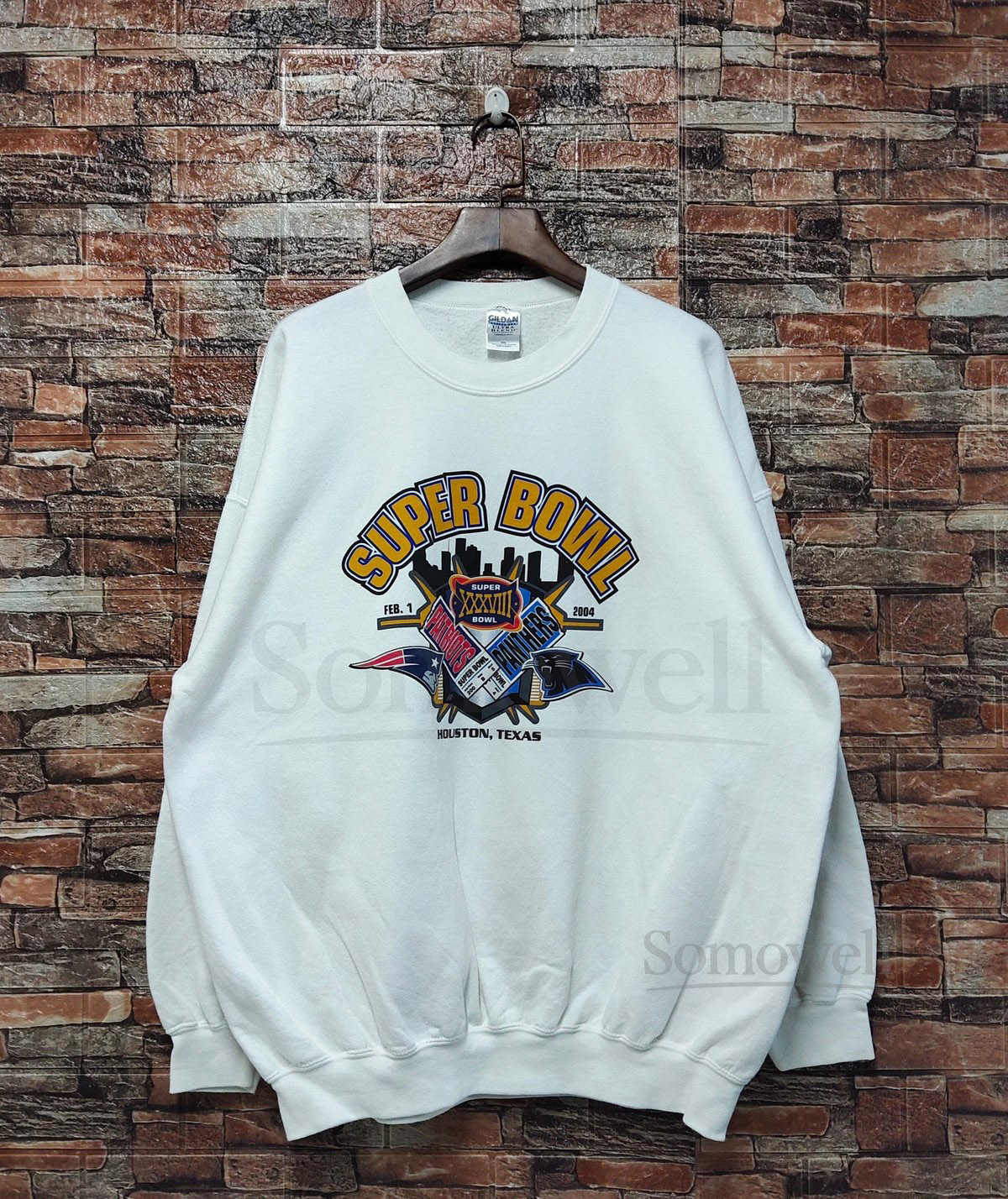Vintage New England Patriots VS Carolina Panthers Fottball Sweatshirt Patriots Crewneck Patriots Pullover Printed Logo White Color Mens XXL_58