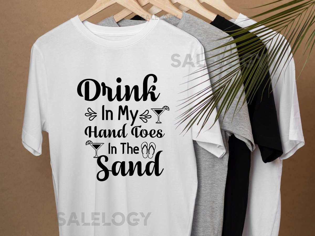 Drink in My Hand Toes in the Sand T-Shirt-Customized Graphic Unisex Tee-Sandy Adventures-Coastal Living Tee-Sun Sand Tee-Tropical Getaway_249