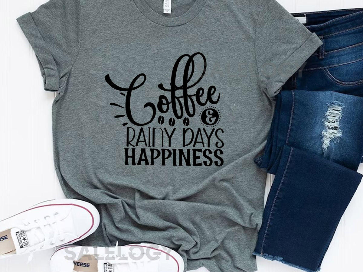 Coffee Rainy Days Happiness T-Shirt - Customized Graphic Unisex Tee - Coffee Lover Tee - Coffee Lifestyle - Rainy Weather - Monsoon Vibes_218
