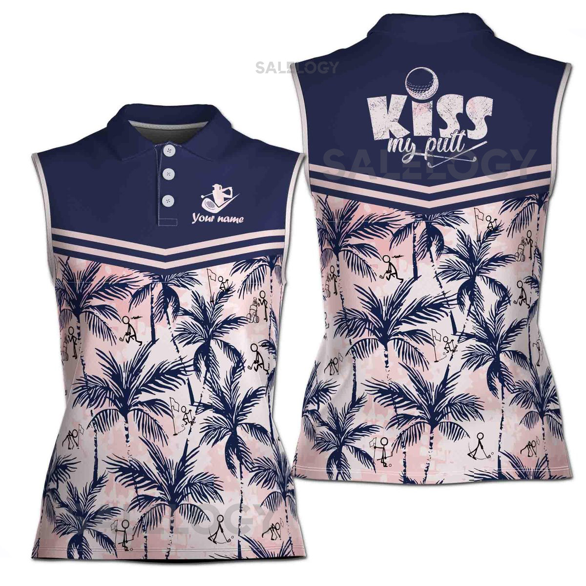 Custom Name Women39s Golf Polo Funny Palm Tree Sleeveless Shirt_220
