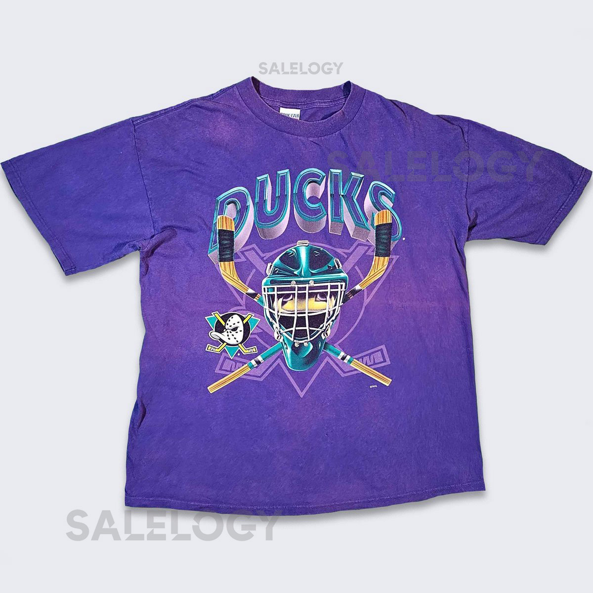 Anaheim Mighty Ducks Vintage 90s True Fan T Shirt NHL Hockey Purple Tee Helmet Design Size Men's XL Free Shipping_29