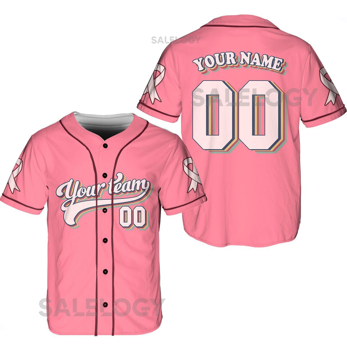 Personalized Breast Cancer Team Name And Number Baseball Jersey Custom Pink Ribbon Baseball Jersey Shirt Breast Cancer Warrior Jersey_43