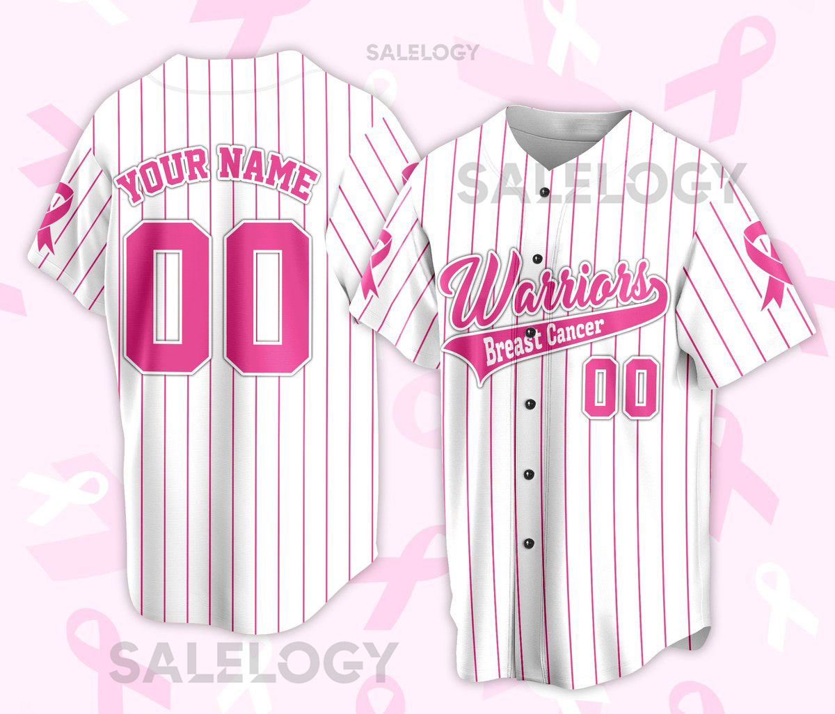 Personalized Warriors Breast Cancer Team Name And Number Baseball Jersey Custom Pink Ribbon Baseball Jersey Shirt Breast Cancer Jersey_729