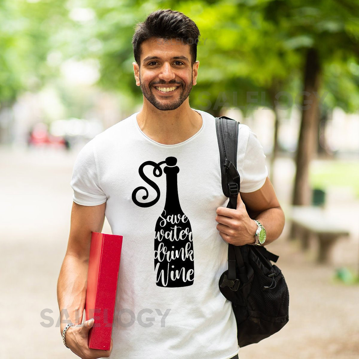 Save Water Drink Wine T-Shirt - Customized Graphic Unisex Tee - Sustainable Living - Environmental Awareness - Funny Sarcasm - Witty Humor_899