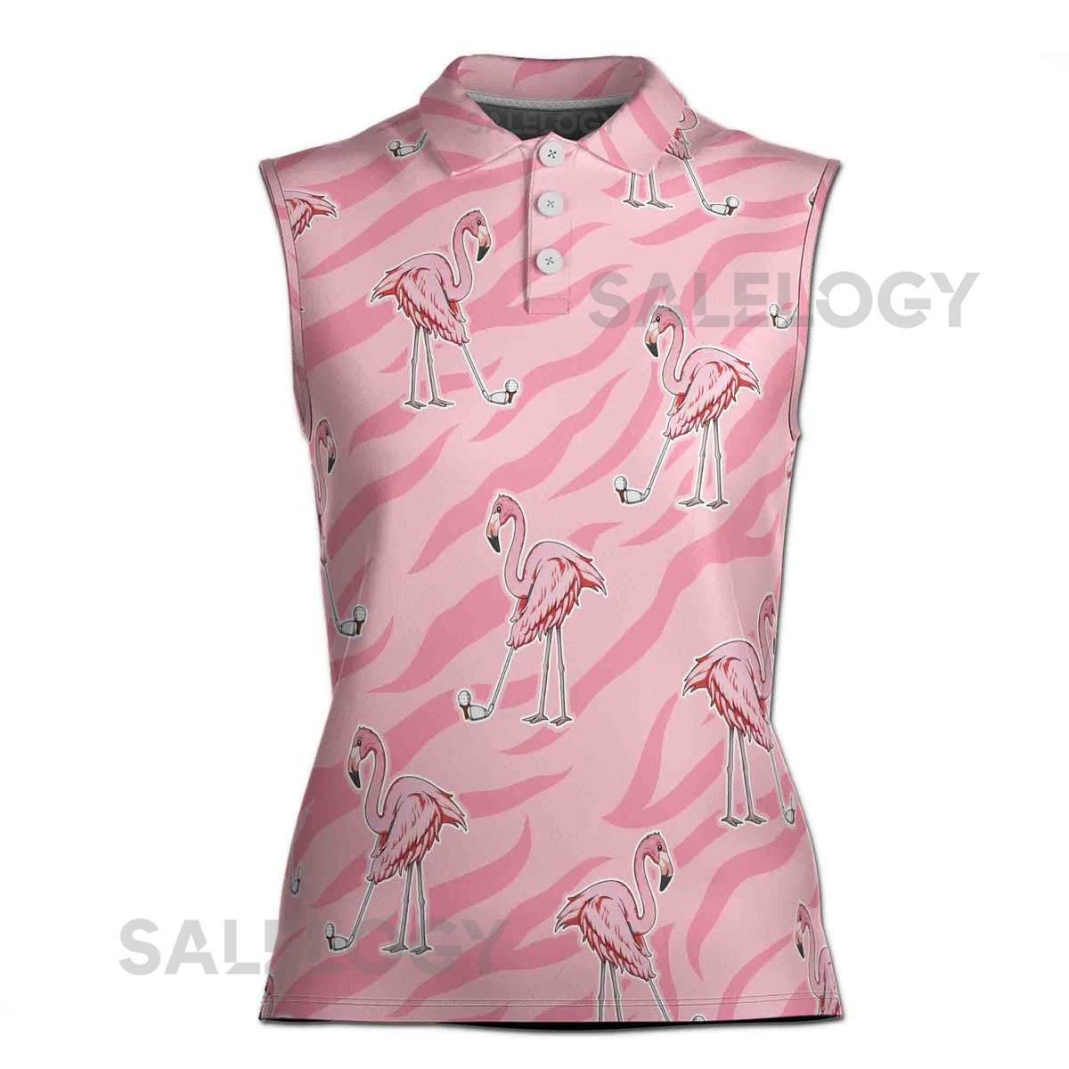 Flamingo Golfing Pink Zebra Pattern Golf Lover 3D Women Sleeveless Polo Size XS-4XL_476