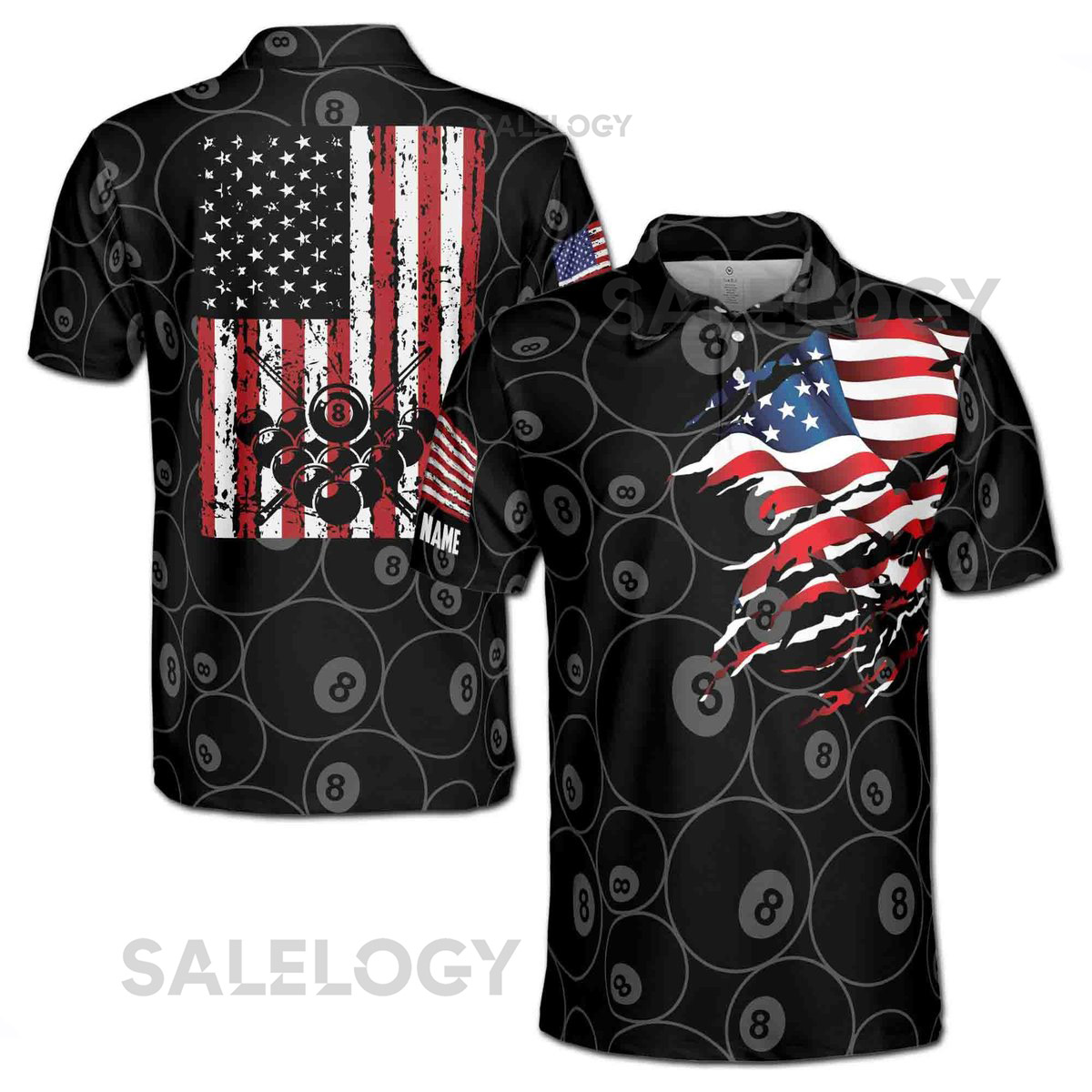 Personalized American Flag Billiard Custom Pool Team 3D Polo Shirt Size S-5XL_527