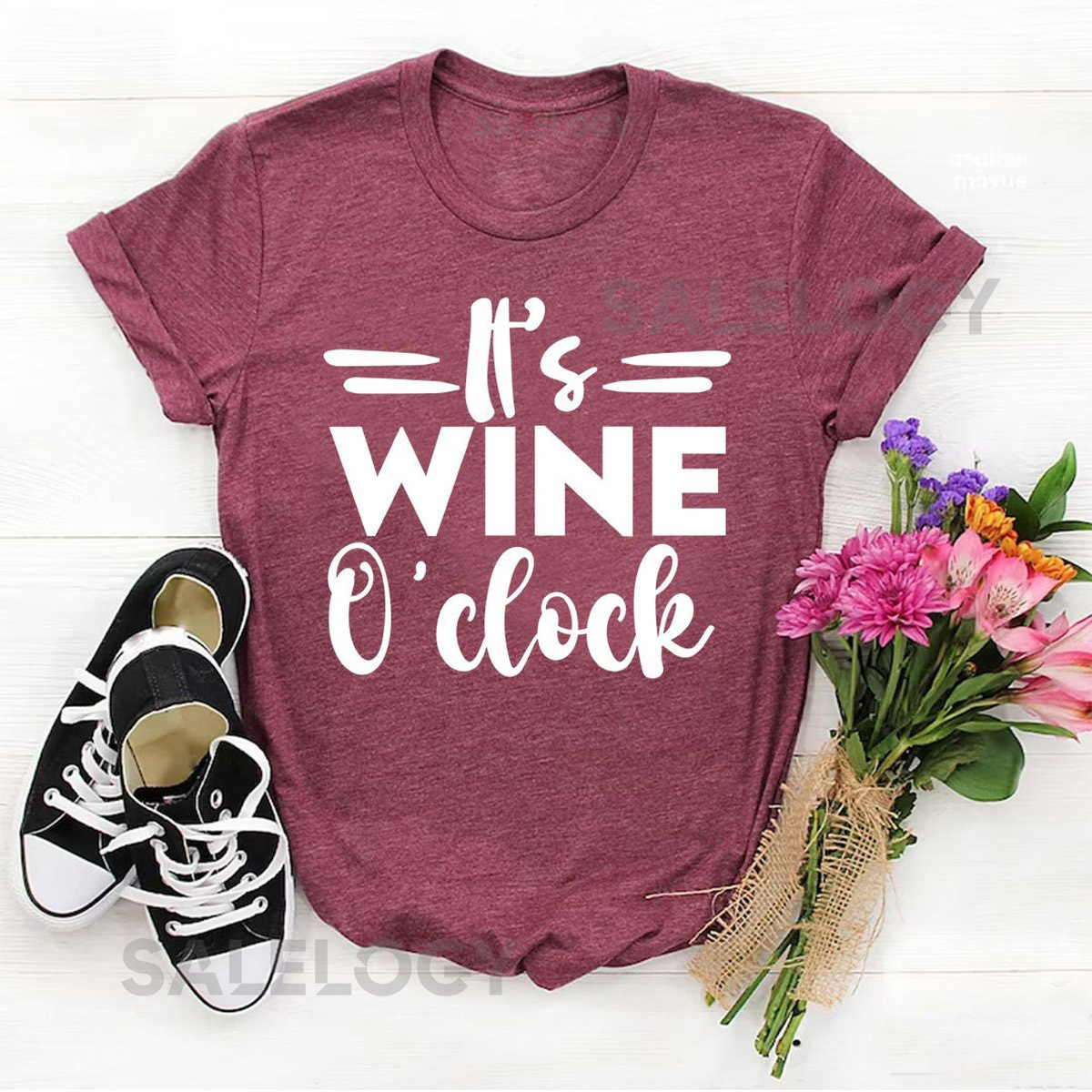 It's Wine O'Clock T-Shirt - Customized Graphic Unisex Tee - Wine Lover Tee - Wine Celebrations - Wine Slogan - Wine Themed Clothing_585