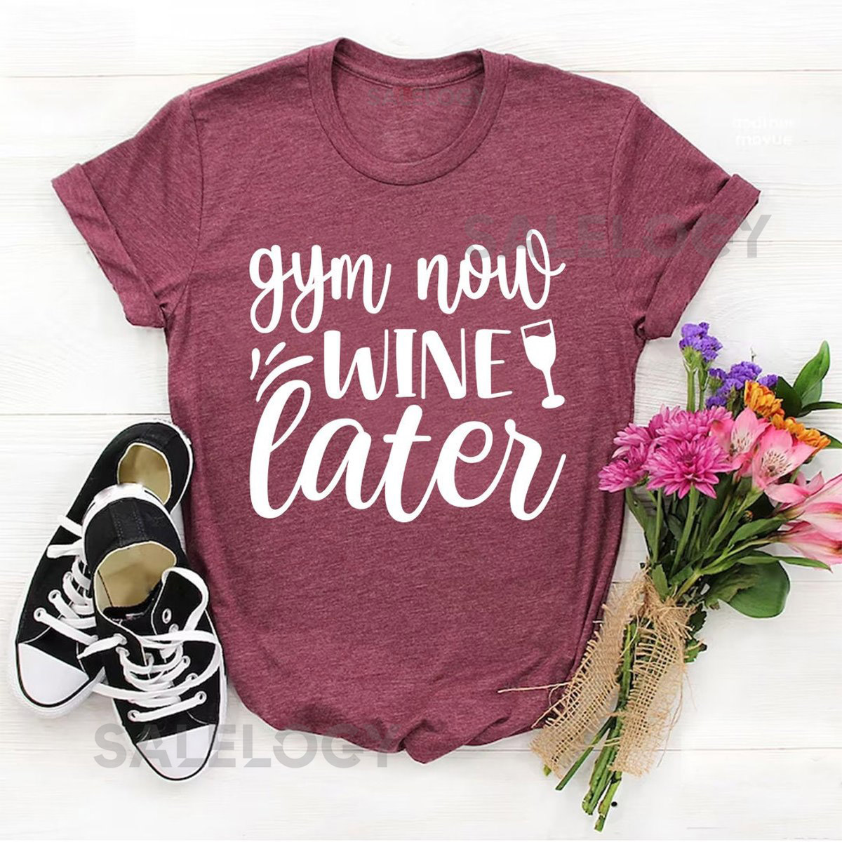 Gym Now Wine Later T-Shirt -Customized Graphic Unisex Tee -Health Wellness Tee - Workout Motivation - Fitness Goals - Self Care Tee_398