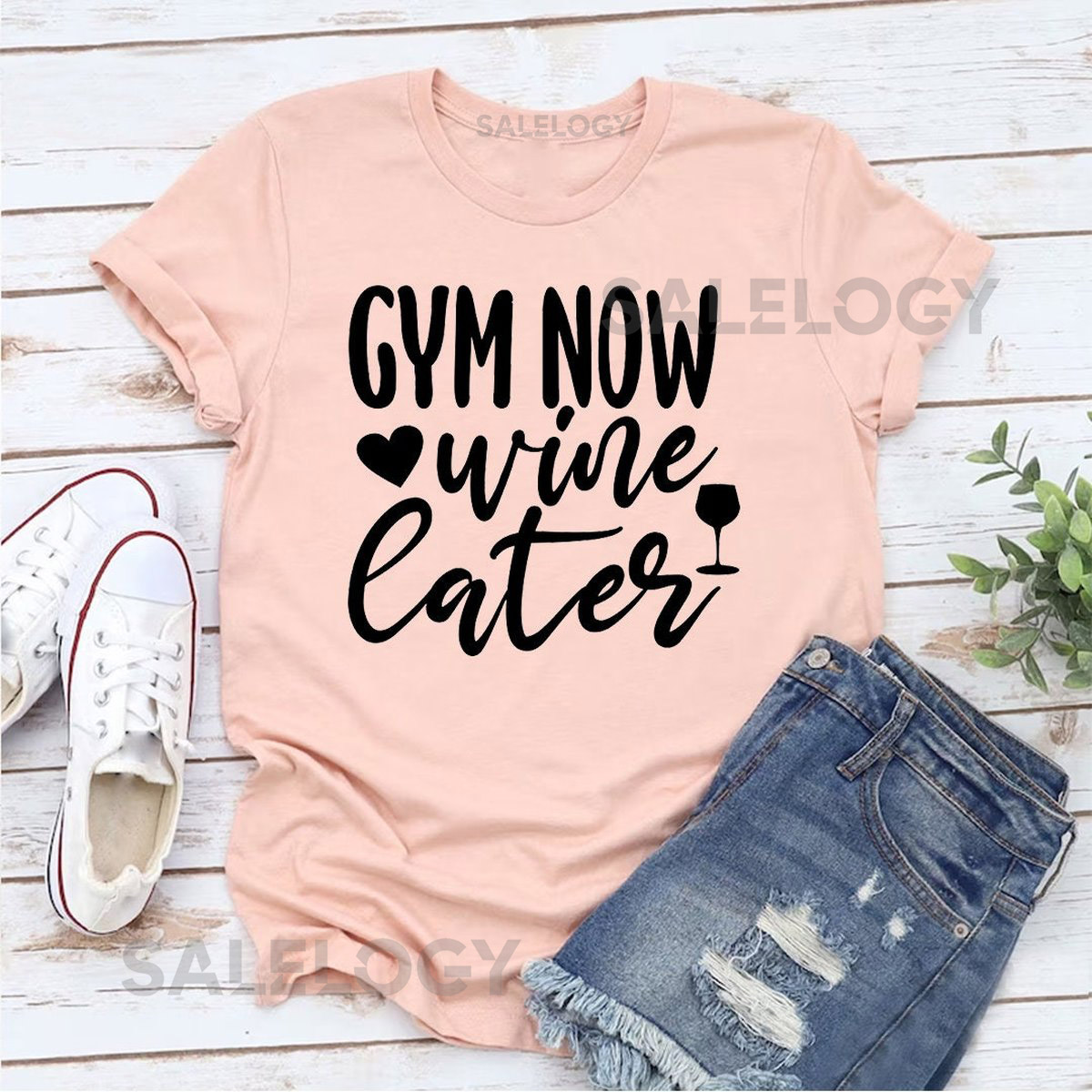 Gym Now Wine Later T-Shirt -Customized Graphic Unisex Tee -Health Wellness Tee - Workout Motivation - Fitness Goals - Self Care Tee_399