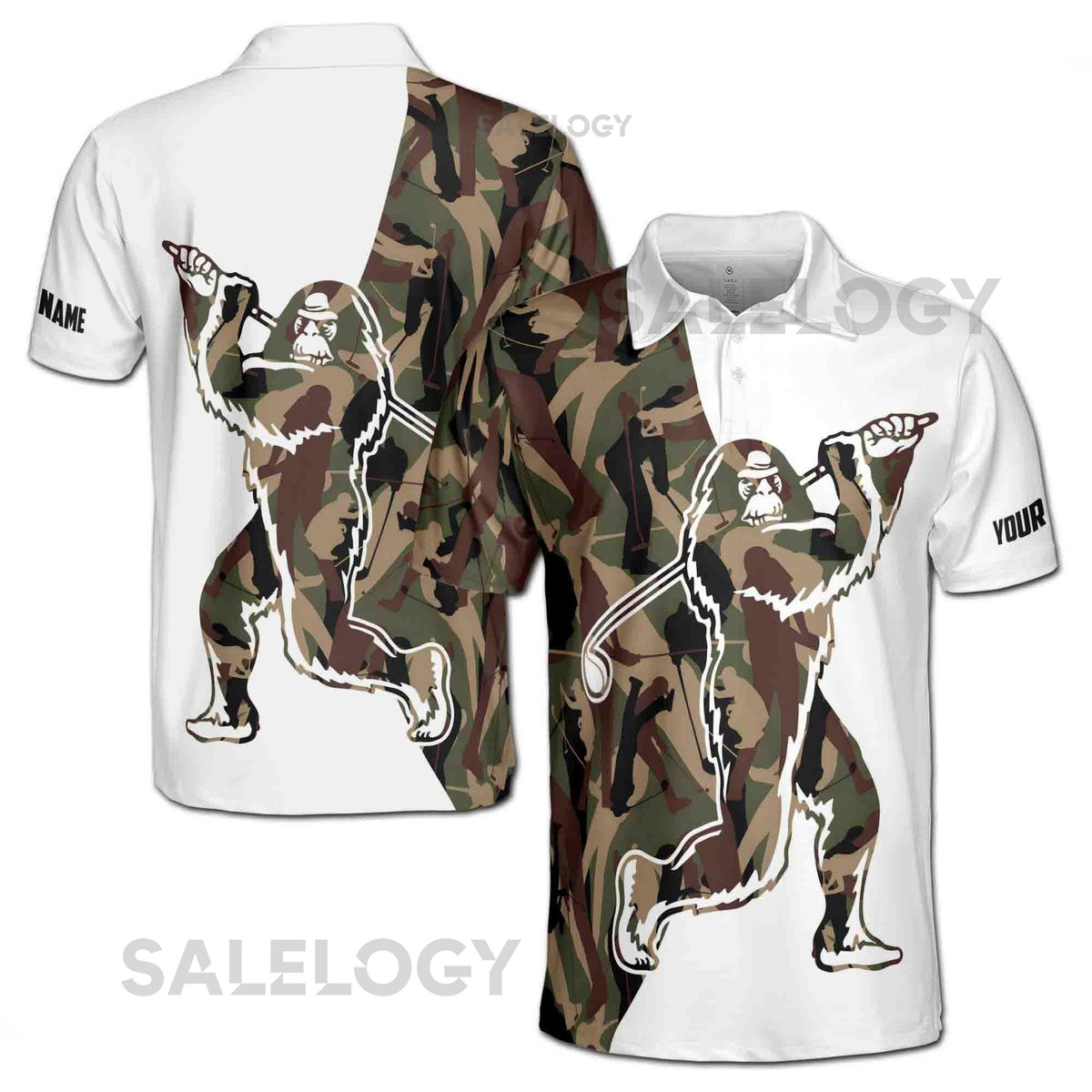 Men Golf Custom Name Big Foot Golfing Colorful Men's Polo Shirt S-5XL_518