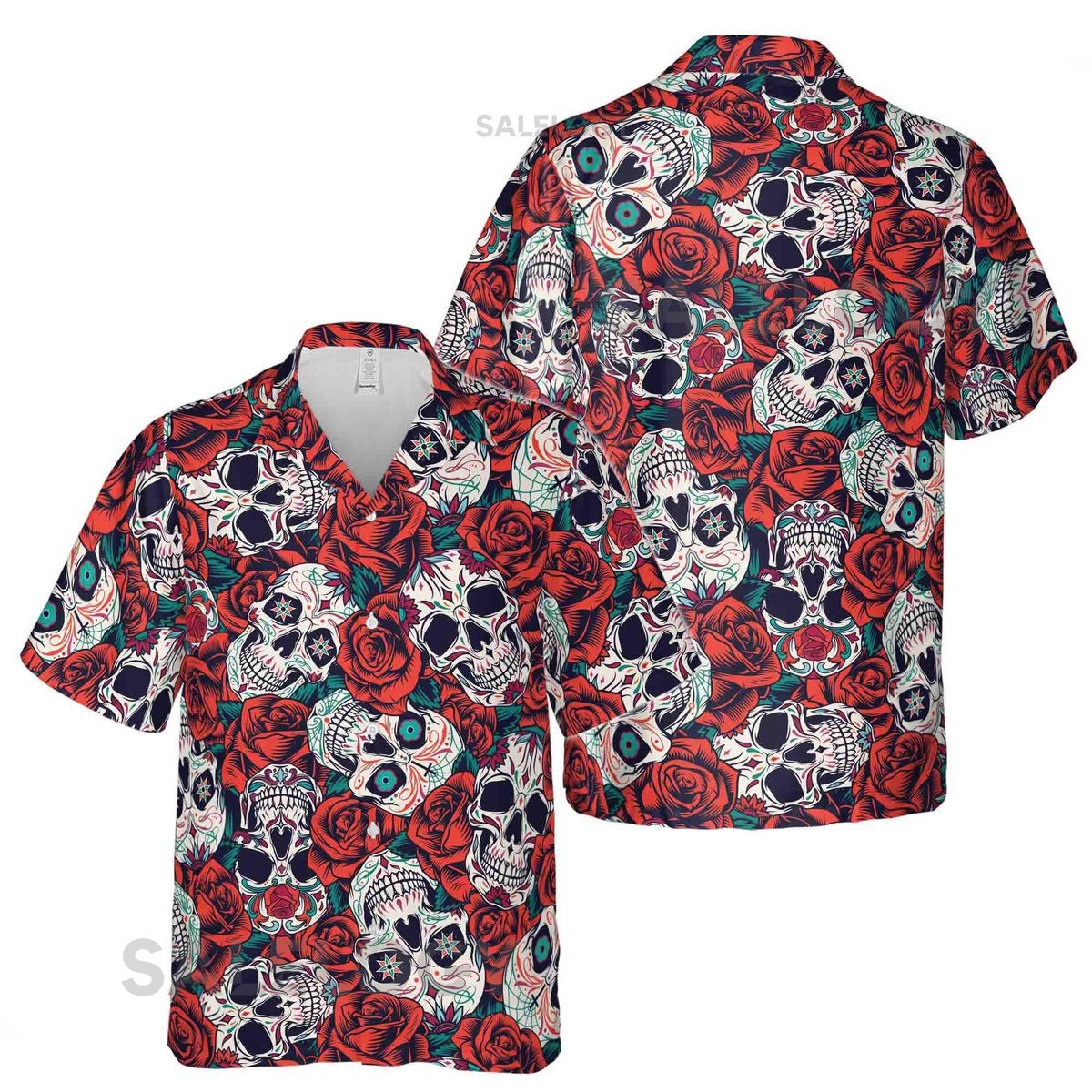 Red Rose Floral Skull Tattoo Aloha Hawaiian Shirt Size S-5XL_61