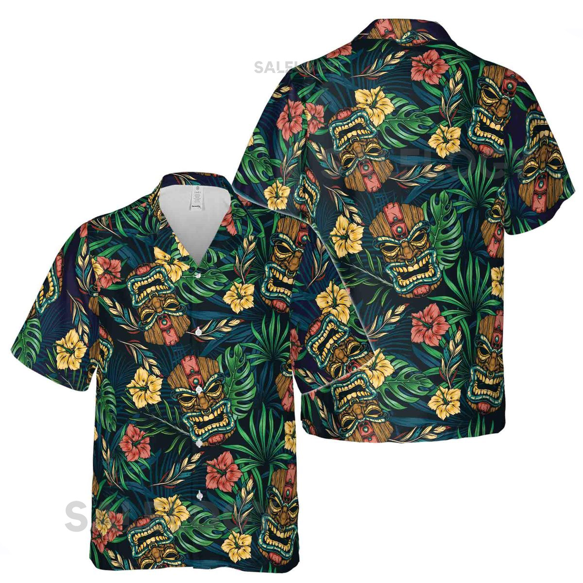 Floral Tiki Mask Tropical Forest Aloha Hawaiian Shirt Size S-5XL_42