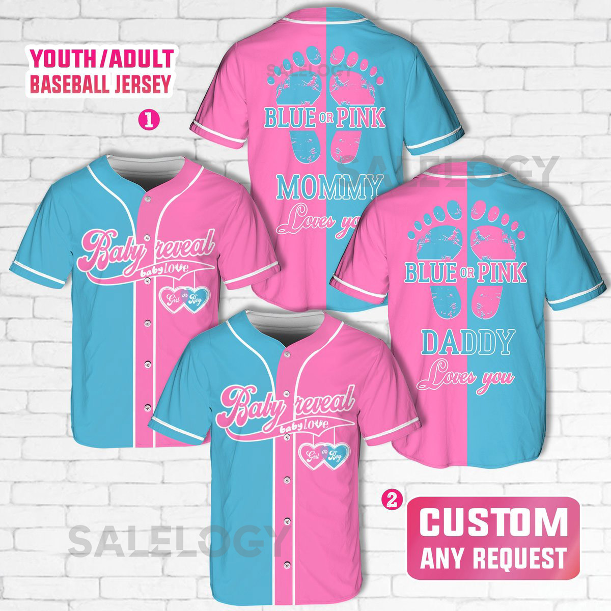 Personalized Baby Reveal Baseball Jersey Blue or Pink Baseball Jersey Gender Reveal Jersey Team Boy Team Girl Jersey Reveal Party Jersey_16
