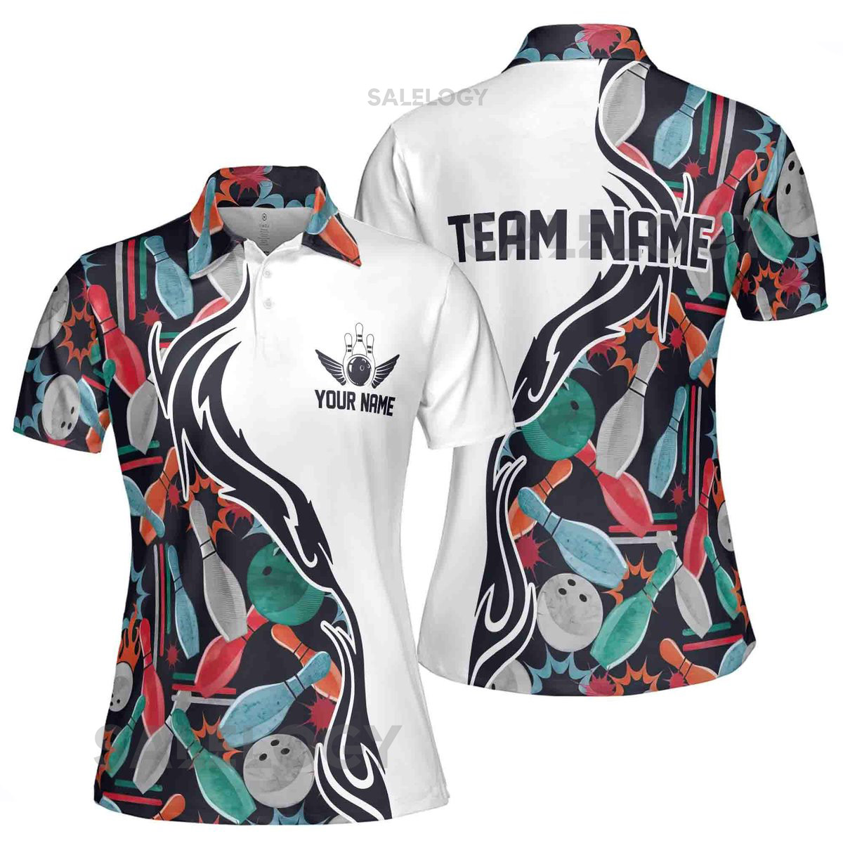 Personalized Bowling Pattern Colorful Bowling Team Women's Polo Shirt S-5XL_535