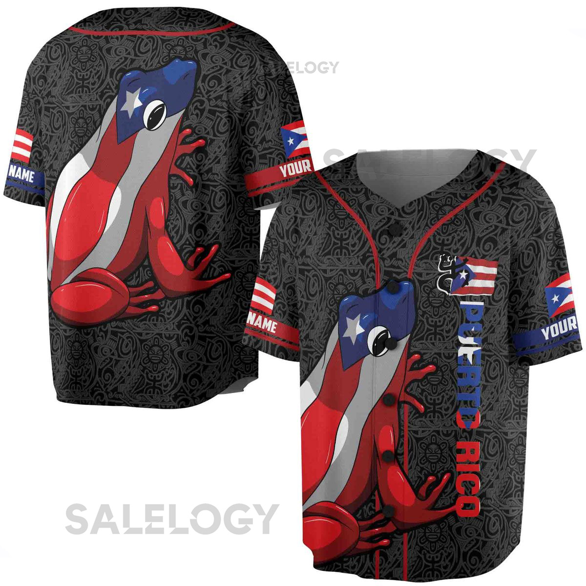 Personalized Frog Puerto Rico Flag Baseball Jersey S-5XL_92