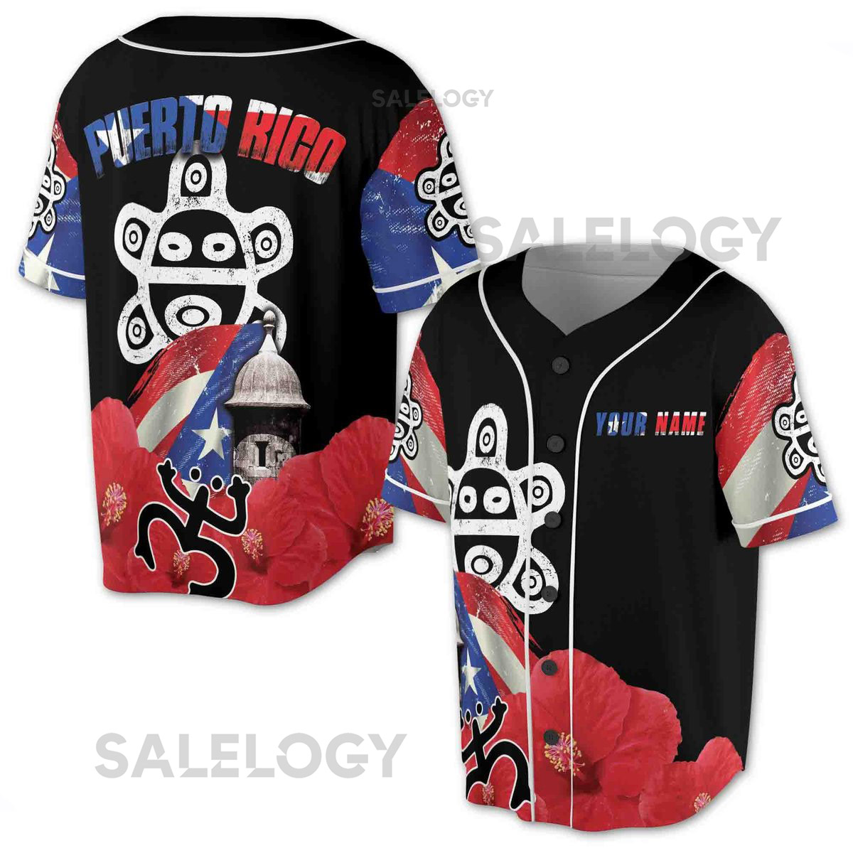 Custom Name Patriotic Puerto Rico Puerto Rican Symbol Baseball Jersey S-5XL_37