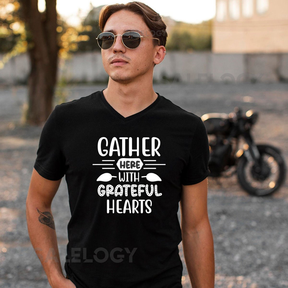 Gather Here With Grateful Hearts T-Shirt - Customized Graphic Unisex Tee - Positive Mind - Grateful Heart - Thankfulness - Gratitude_352